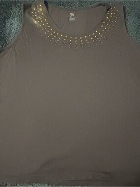 Studio Works Dark Brown Tank with Gold Stud Neckline